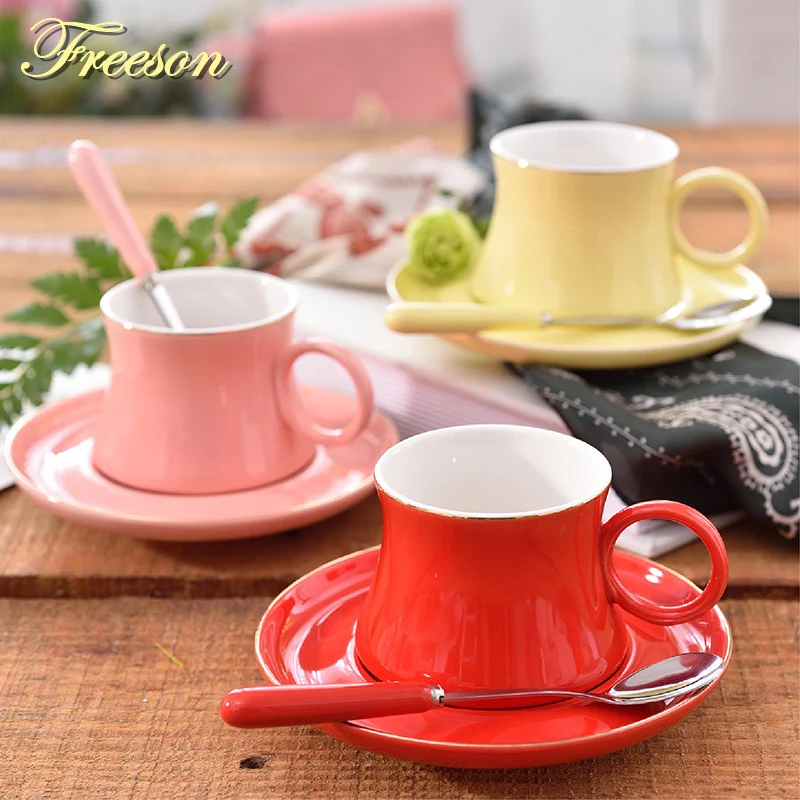 

Concise Bone China Coffee Cup Saucer Spoon Set 220ml British Ceramic Teacup Brief Porcelain Tea Cup Party Teatime Drinkware