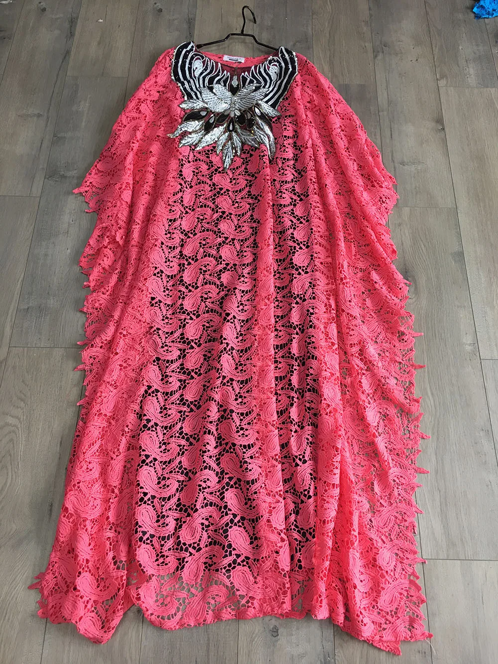 Плюс размер свободные африканские платья женские Дашики Кружева цветочные вышитые платья с блестками длинное элегантное платье макси Одежда - Color: rose