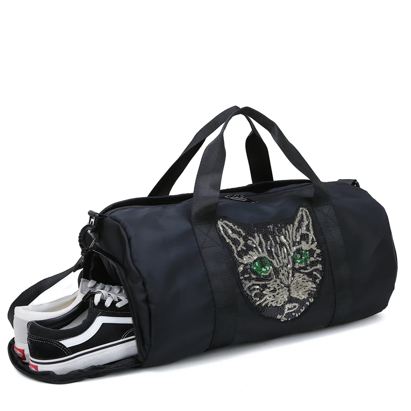 

Fashion Travel Bag Short Distance Large Capacity Hand Luggage Duffle Bag Korean Version of Sequined Cat Shoulder Bag Fitness Bag