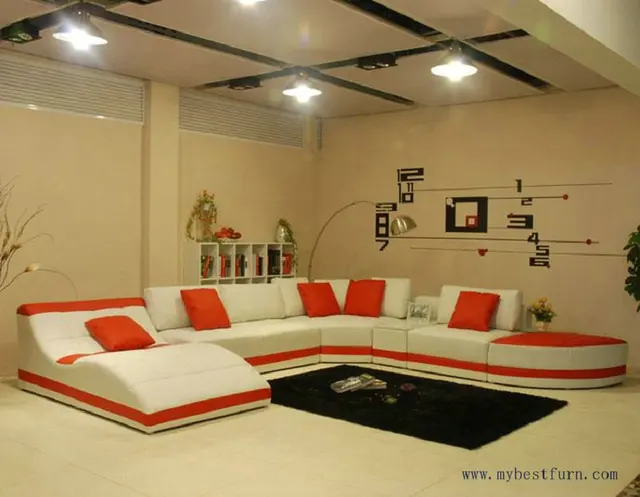 Sectional Sofa Fashion Furniture Orange Leather Chaise Lounge Sectional Sofa Fashion Furniture Orange Leather Chaise Lounge And Ottoman Comfortable Settee Set