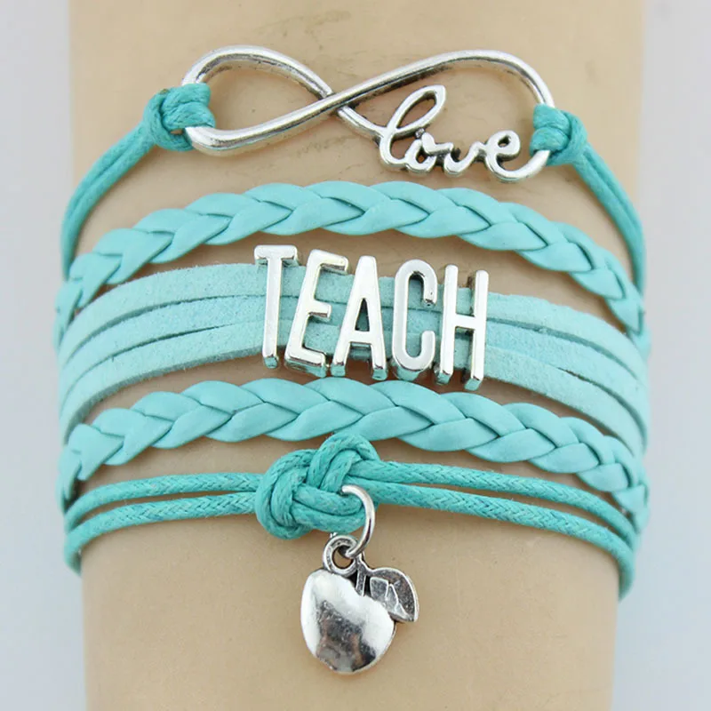 

10PC/Lot Infinity Love Teach Teacher Apples Charm Wrap Bracelet Multilayer Leather Custom Gifts Women & Men Bracelets Jewelry