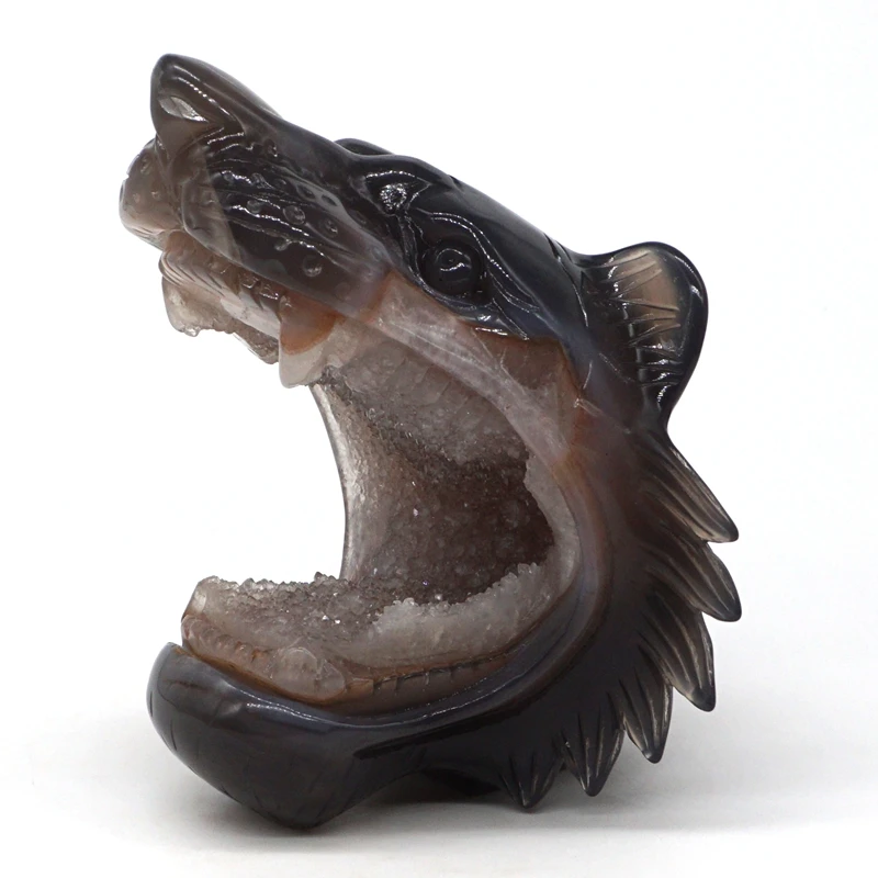 

Tiger Head 4.6" Natural Gemstone Agate Geode Crystal Carved Statue Crafts Home Decor