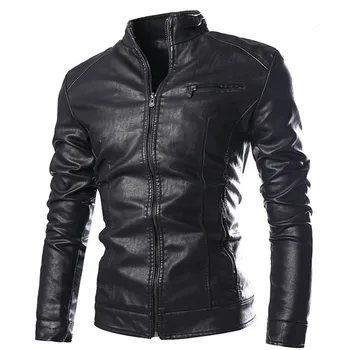 

2018 Autumn and Winter Fashion New Men's Casual High-grade Washed Collar Thickening Zipper Leather Jacket Pu Coat
