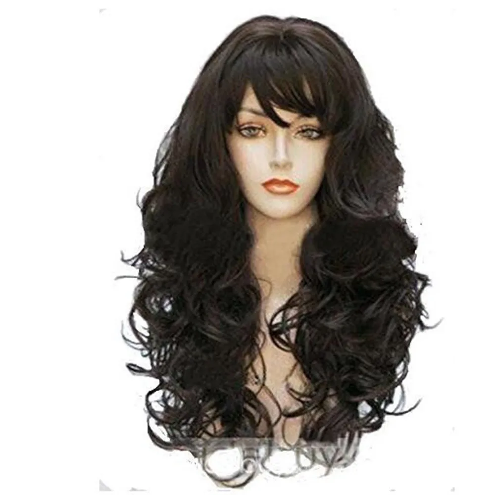 Fashion Women Girl 60cm Dark Brown Wigs Wavy Curly Long Heat Resistant Fiber Costume Party Wigs For Women Gift Dropshipping Fashion Women Girl 60cm Dark Brown Wigs Wavy Curly Long Heat Resistant Fiber Costume Party Wigs For Women Gift Dropshipping