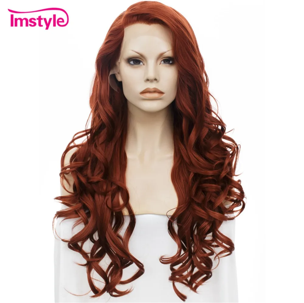 Imstyle Wavy Long Dark Red Wig Lace Front Wigs For Women Synthetic Lace