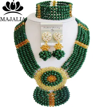 

Majalia Fashion Nigeria Wedding African Beads Jewelry Set Opaque green Crystal Necklace Bridal Jewelry Sets Free Shipping 6DN047