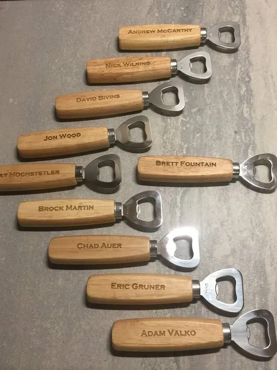 

Personalized any name or text wedding Bottle Opener best man Gifts, custom Engraved Wood opener birthday Valentine's day gifts