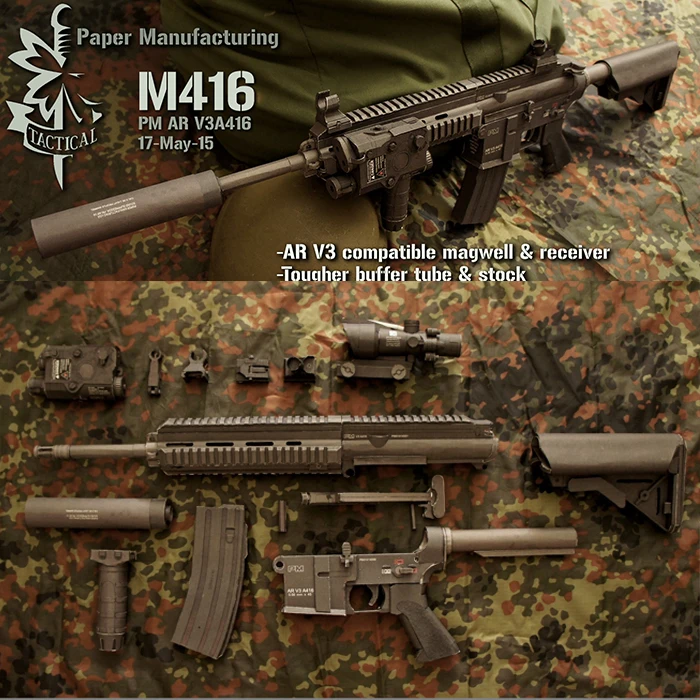 

HK416 3D Puzzle Paper model gun M416 submachine gun 1:1 scale detachable hand-made paper model internal structure