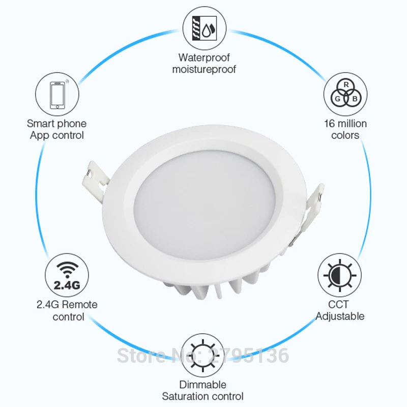 6W RGB+CCT Waterproof led downlights IP54 110V 220v Moistureproof smart Led light recessed led ceiling for living room bathroom