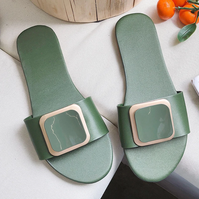 

2019 New Fashion Summer Slippers Women Shoes Ladies Beach Slippers Outdoor Flat Slides PU Leather Indoor Home zapatos de mujer