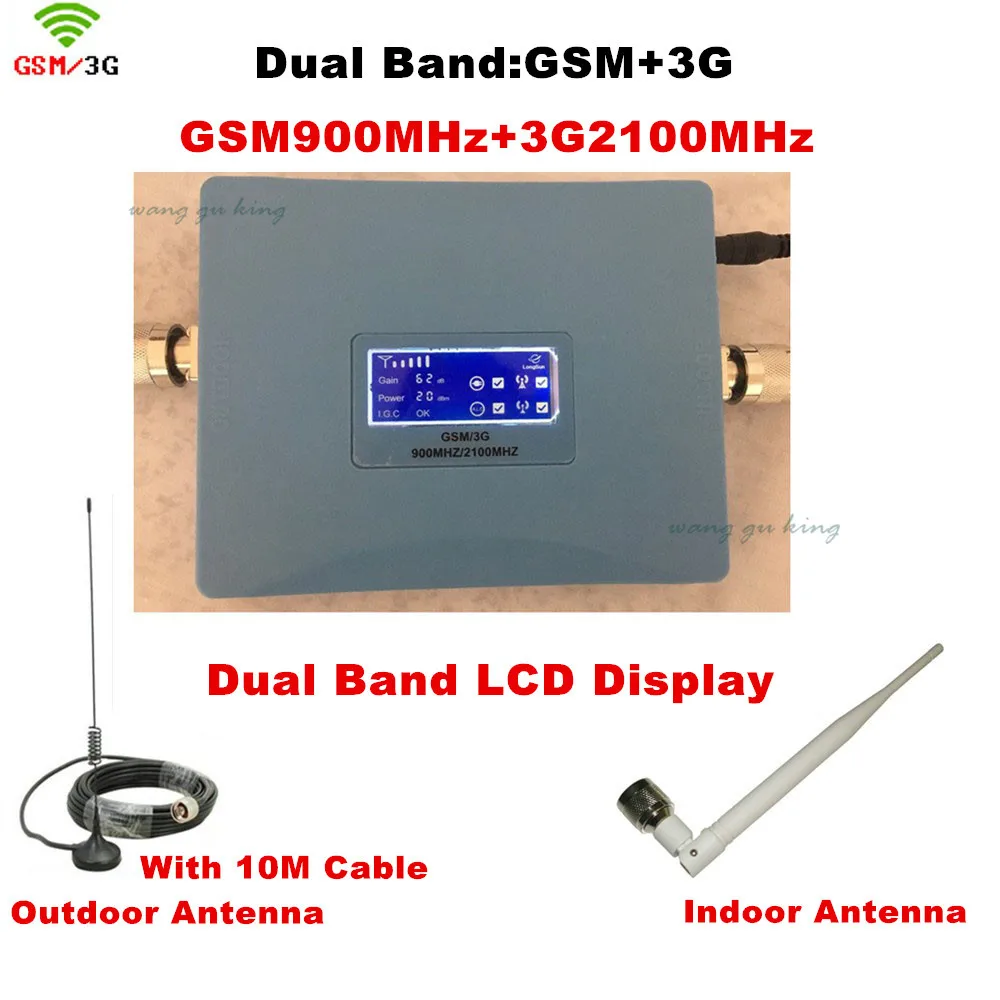 

LCD BOOSTER Dual Band 2G 3G Cell Phone Signal Booster 3G W-CDMA 2100MHz + GSM 900Mhz GSM 900 2100 UMTS Signal Repeater Amplifier