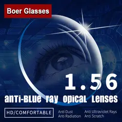 1,56 анти-Синие лучи одно видение Асферические оптические линзы Рецептурные очки видения градусов Линзы для очков Рамка