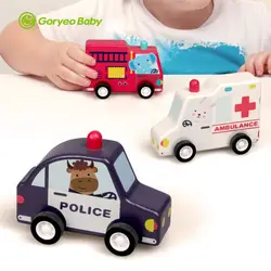 Корейские Детские натуральный деревянный автомобиль игрушка Детская отступить и пойти полицейский автомобиль Пожарная служба грузовых