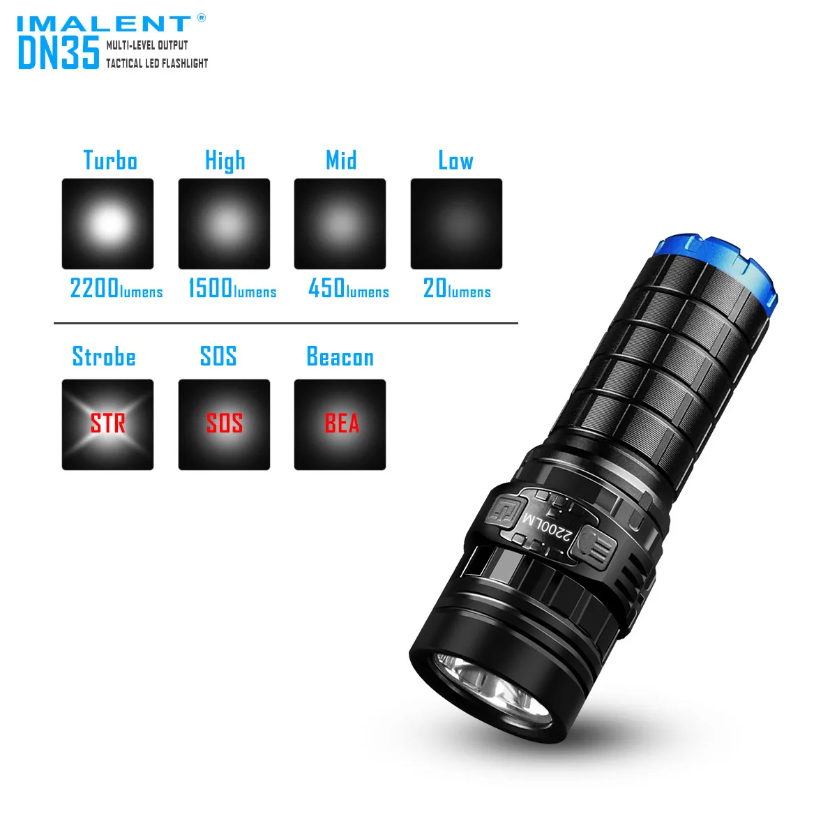 

IMALENT Oled Light DN35 Flashlight Rechargeable 2200lumen Beam 596 Meter 26650 Li Battery Jungle Search Camping Waterproof Torch