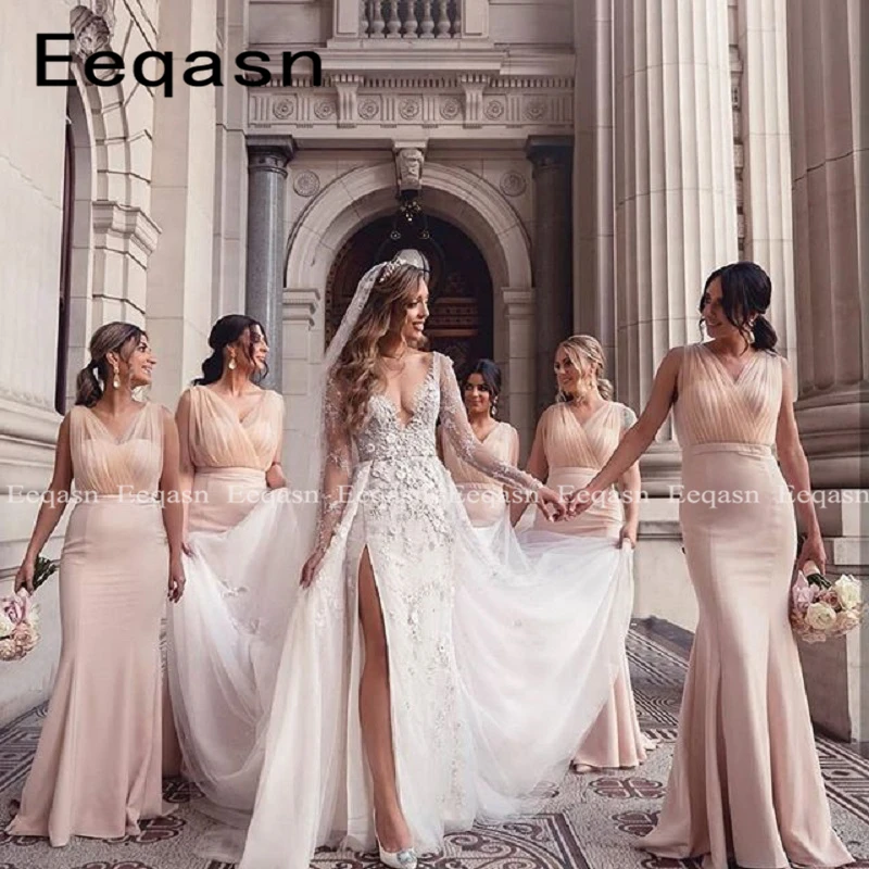 New Light Pink Bridesmaid Dresses For Women Mermaid Cheap Long