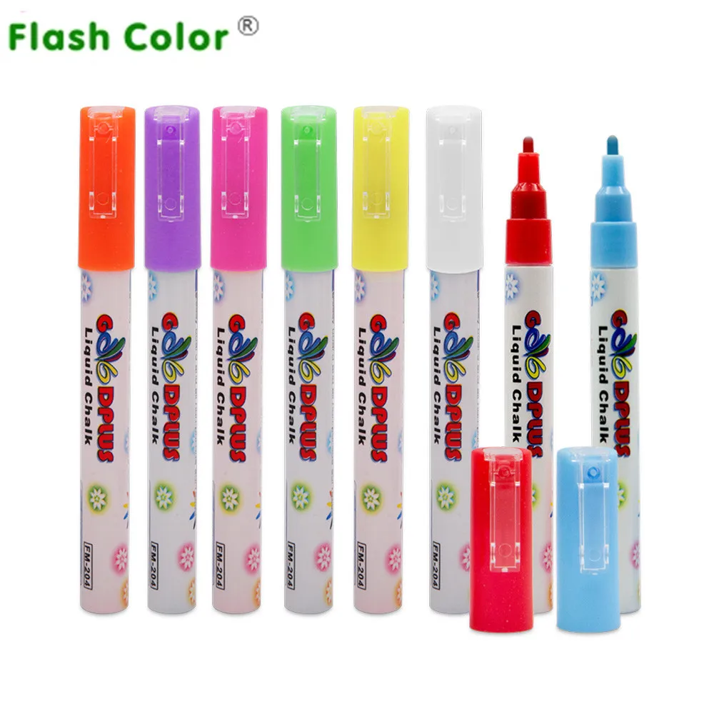 

Flashcolor 3mm 8pcs/lot Highlighter Fluorescent Liquid Chalk Marker Pen for LED Writing Board