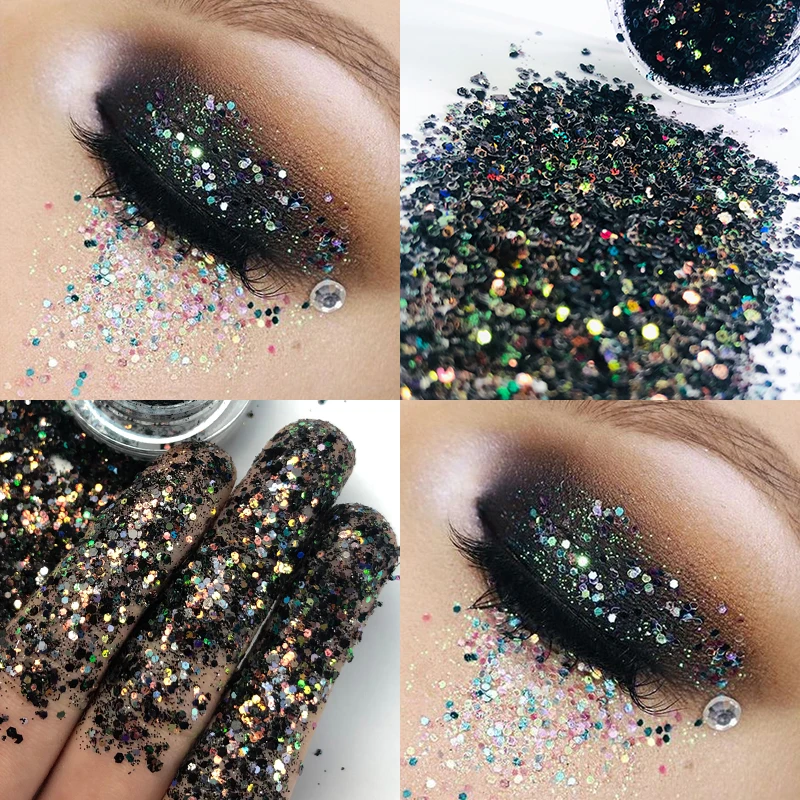 

2019 pudaier Face Body Eye Glitter for Women Cosmetic Black Gold Festival Holographic Makeup Loose Pigment Glitter Eyeshadow