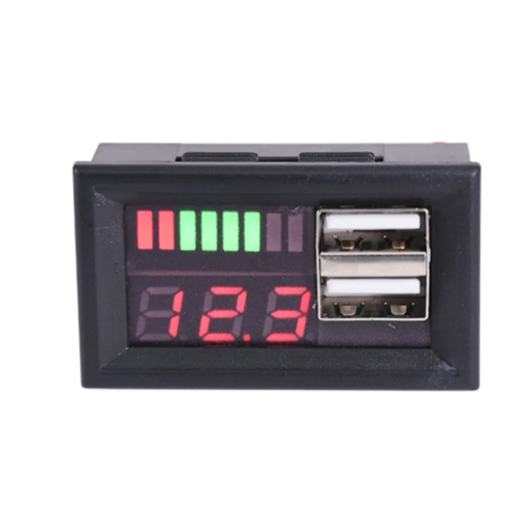 Multifunctional 12V LED Lead Acid Battery Capacity Indicator Voltage Meter Car Power Voltage Displayer Dual USB Charger 5V 2A