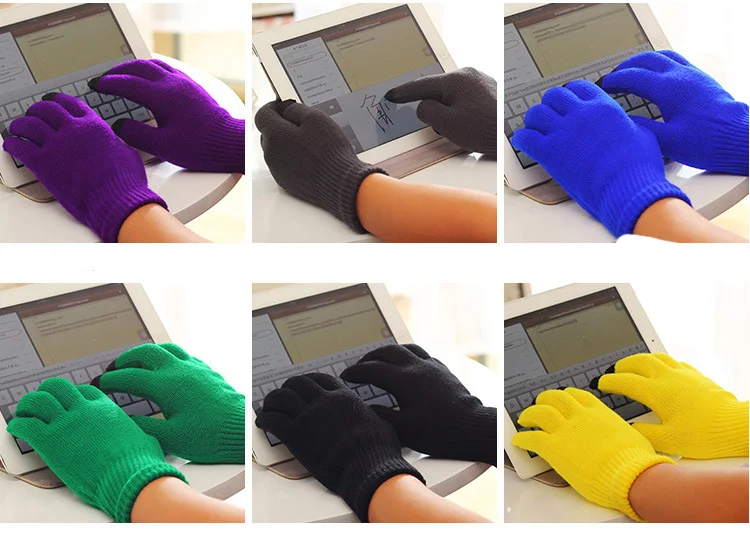 Fashion Female Wool Knitting Touched Screen Gloves Winter Women Warm Full Finger Gloves Stretch Warm Guantes Knit Mitten