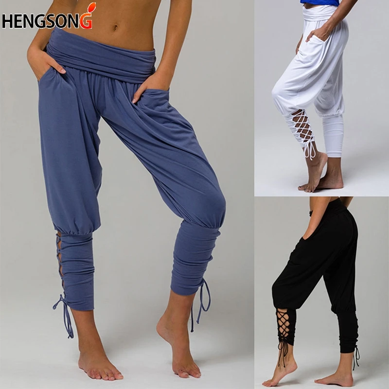 Women Sports Pants Dancing Clothes High Waist Dance Pants Lace Up