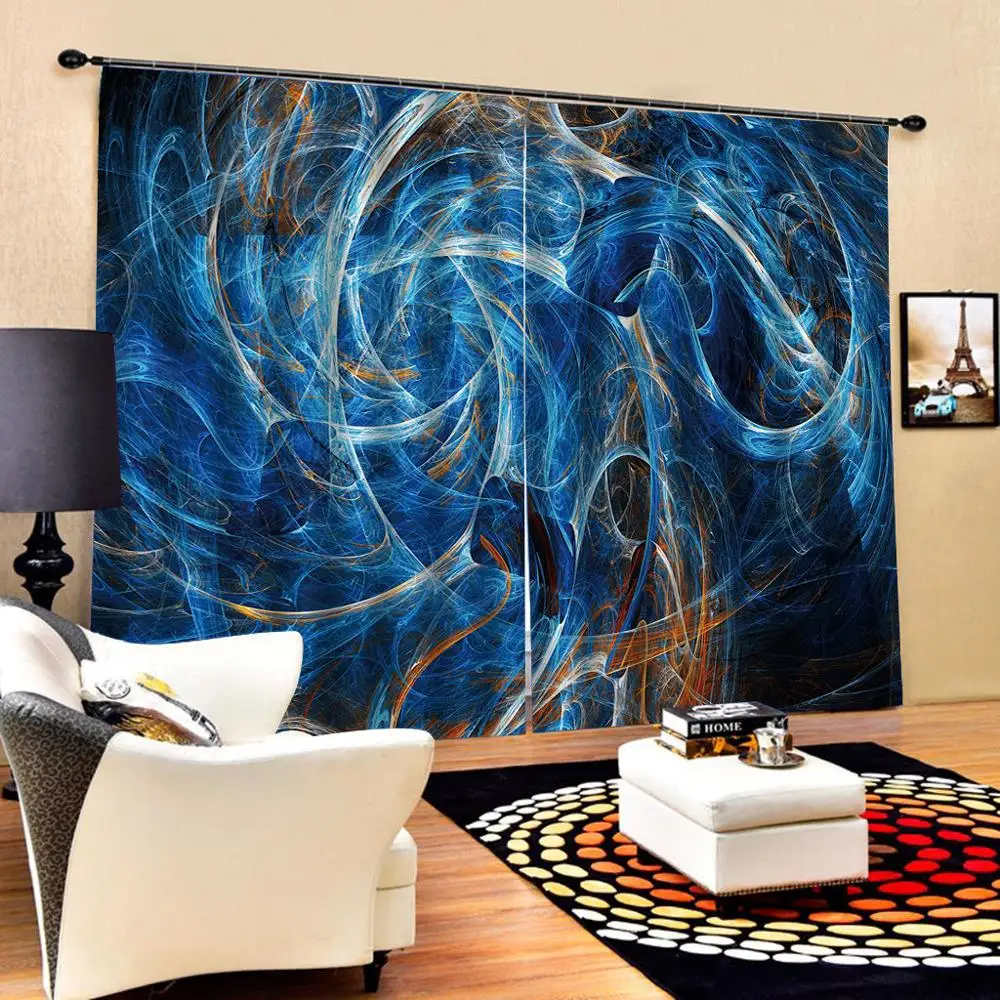 

Pcs/Set blue wave line curtains window curtains for living room bedroom blackout curtains Blackout curtain