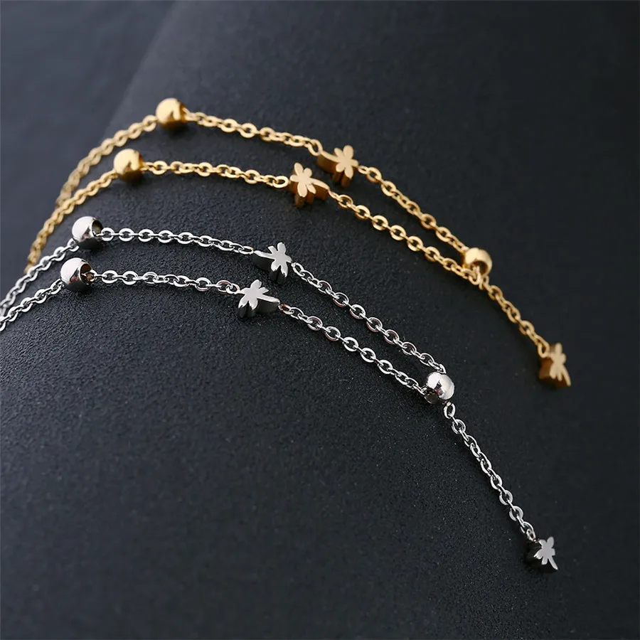 

2019 New Gold Silver Color Chain Link Dragonfly Charm Bracelets Stainless Steel Animal Pendants Bracelets for Women Gilrs Gifts