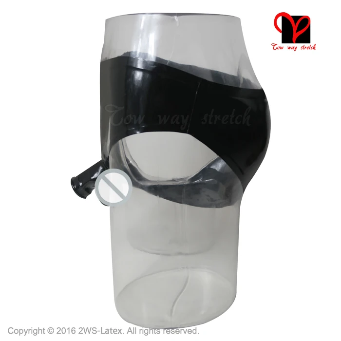 Black Sexy Latex underwear with mould penis sheath open front Rubber pants with condom Shorts KZ-043