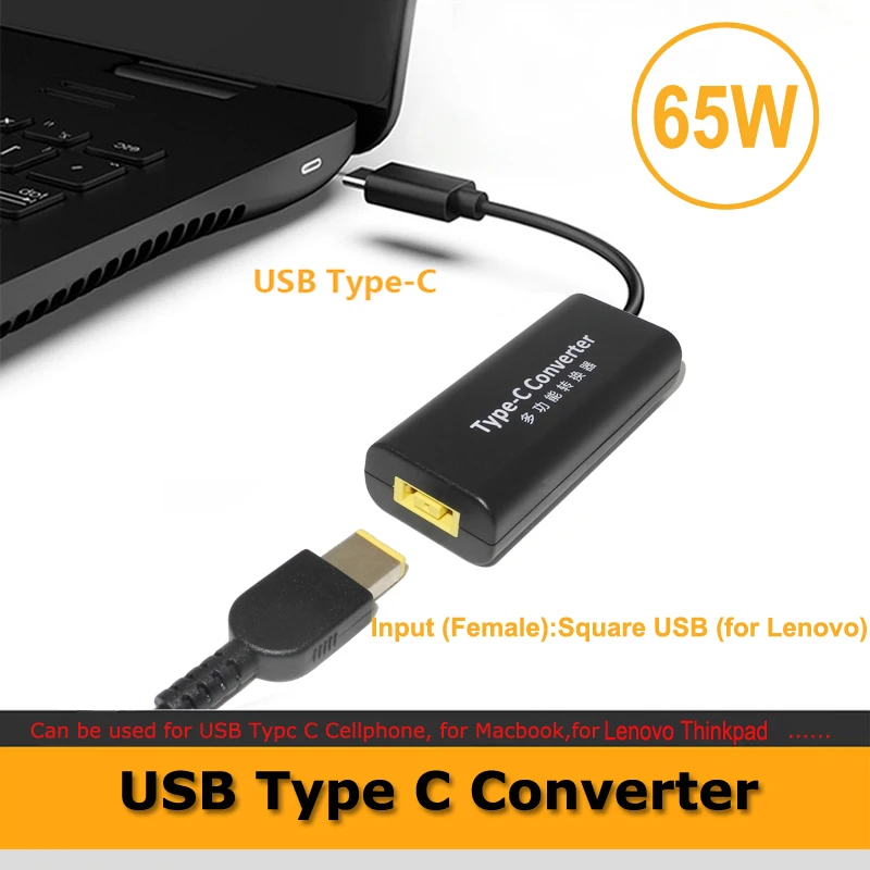 Dc USB Type C Power Adapter Converter Laptop Power Jack Connector Square Plug Female to Type-C Charger for Macbook Lenovo Hp 65W Dc USB Type C Power Adapter Converter Laptop Power Jack Connector Square Plug Female to Type-C Charger for Macbook Lenovo Hp 65W