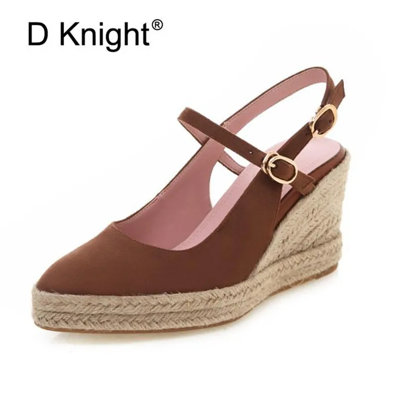 

Size 31-44 Wedge Heel Shoes Woman Sandalie Sexy Pointed Toe Slingback Pumps Ankle Strap Platfrom High Heels Wedge Pumps Shoes