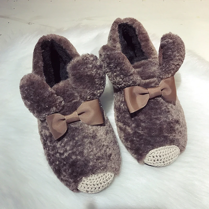 

Winter Butterfly-knot Flats Lovely Women Plush Slip On Loafers Soft Warm Round Toe Causal Female Shoes XWD7143