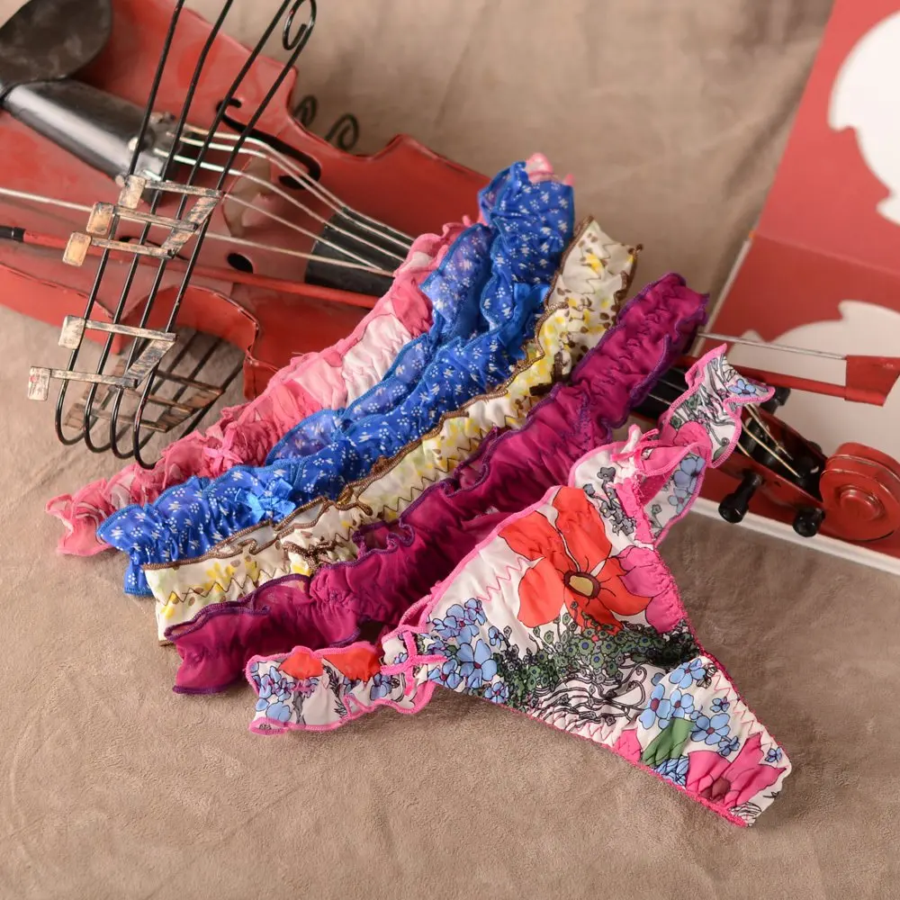 Ultra low waist sexy T shirt underwear ladies transparent lotus leaf T