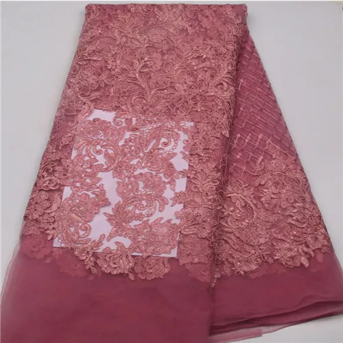 

High quality African french lace style French net lace fabric with sequins lace emboridered dresses lace fabric QF681B-1