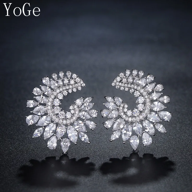 

YoGe statement Jewellery, E6506 Fashion great design AAA CZ symmetrical sparkling big stud earrings ,women's accessaries
