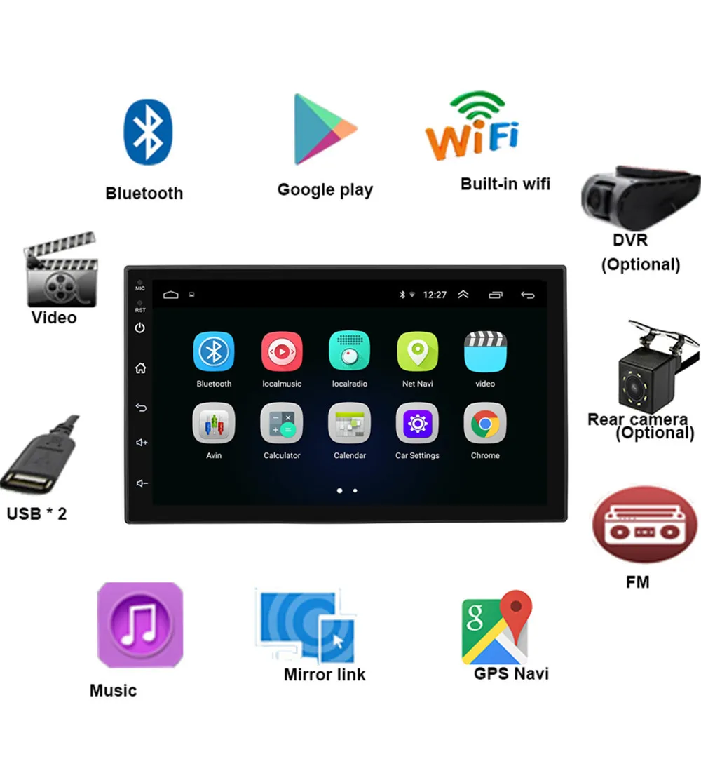 

Universal Autoradio Car Multimedia Player GPS Navigation 2DIN Android 8.1 Car Radio Stereo 7" HD TouchScreenVideo Player