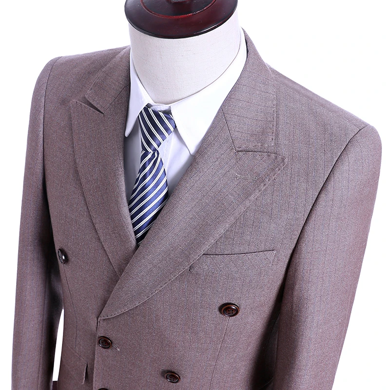 2018 Brown Stripes Suit Men Costume Mariage Homme Slim Fit Tuxedo Groom 2 Piece Double Breasted Suit Blazer Prom Wedding Suits
