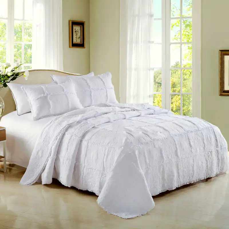 Chausub White Bedspreads Quilt Set 3pcs Applique Coverlet Cotton