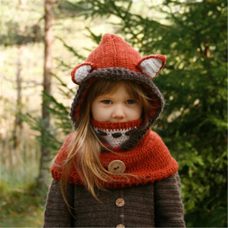 New Autumn And Winter Children's Hat Cat Ear  Wool Scarf One Cloak Shawl Tassel Warm Winter Baby Girls Cap S8M04 (1)