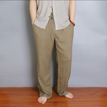 

Summer Men's Straight Loose Linen Trousers Retro Style Elastic Waist Plus Size Top Cotton Linen Long Trousers