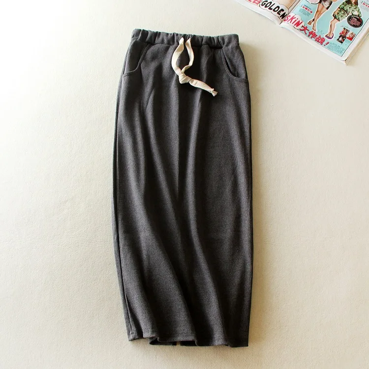 

2019 New Fashion One Size Fits all Spring Fall Mid Calf Cotton Skirts mkd2 Lace UP One Step Pencil Skirt
