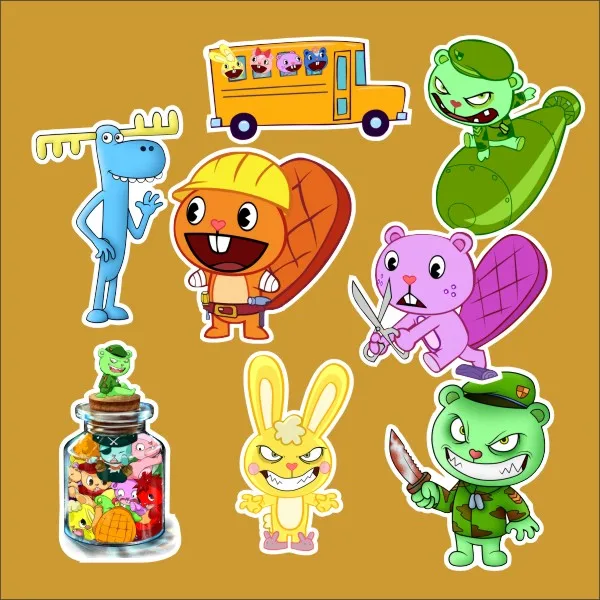 8pcs 1lot Happy Tree Friend Sticker Lumpy Cuddles refrigerator skateboard trolley case backpack Tables book sticker