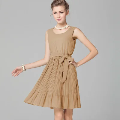 

2019 summer dresses new European style sleeveless solid Pleated Chiffon Dress women clothing 5163