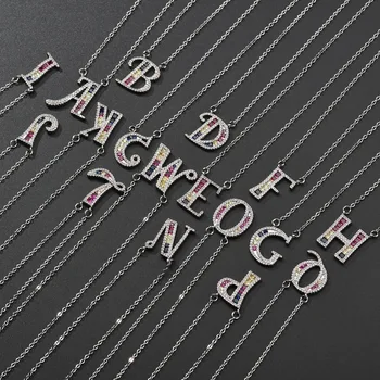 

BeUrSelf Name Pendant Necklace Letters Initial Colorful Zircon Alphabet Necklace for Women Wedding Jewelry