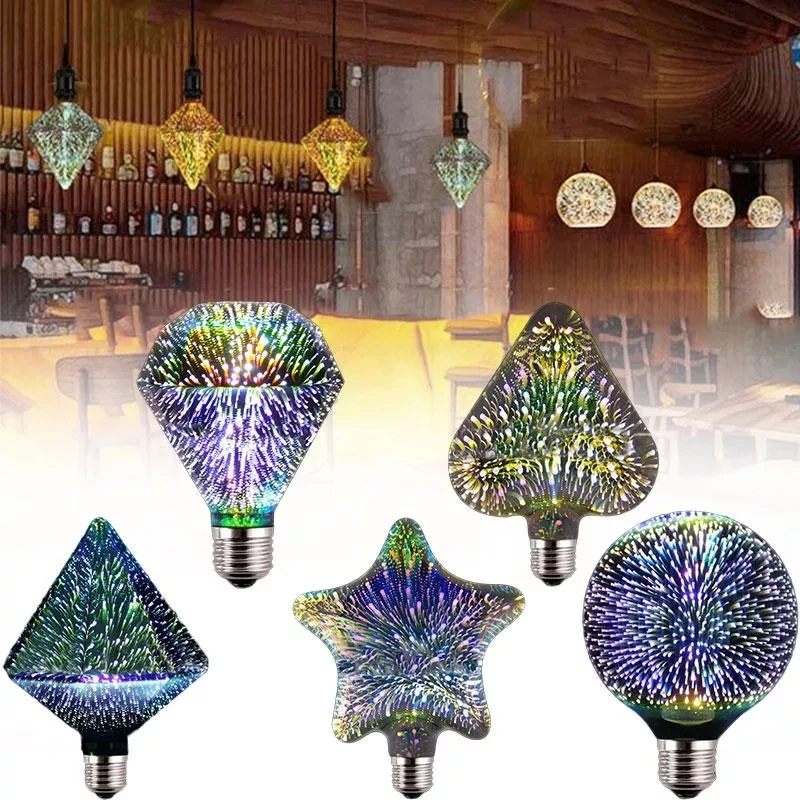 

E27 3D LED Retro Edison Decorative filament Bulbs LED Fireworks RGB Creative Decorative Light Lamp AC85-265V ST64 G95 G125