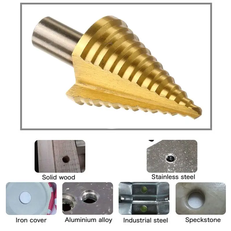 5-35 мм ступенчатое сверло с титановым покрытием, сверло с рифлеными краями, ступенчатое сверло, сверло с треугольным хвостовиком, сверление по дереву и металлу