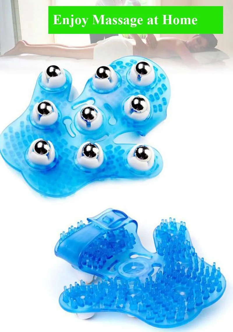 9 Metal Rolling Balls 360 degree Manual Hand Massager Glove Body Care