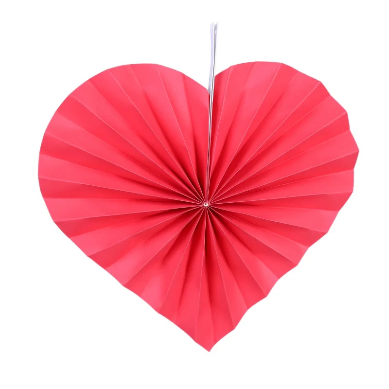 Heart Shaped Hanging Paper Fans Decorative Ornaments for Valentines