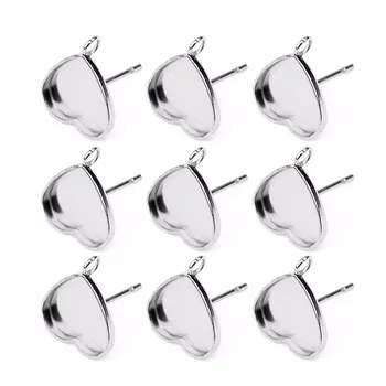 

LOULEUR 20pcs Heart Shape 11x12mm Stainless Steel Blank Earrings Base Cabochon Cameo Settings Bezel Tray Fit DIY Jewelry Making