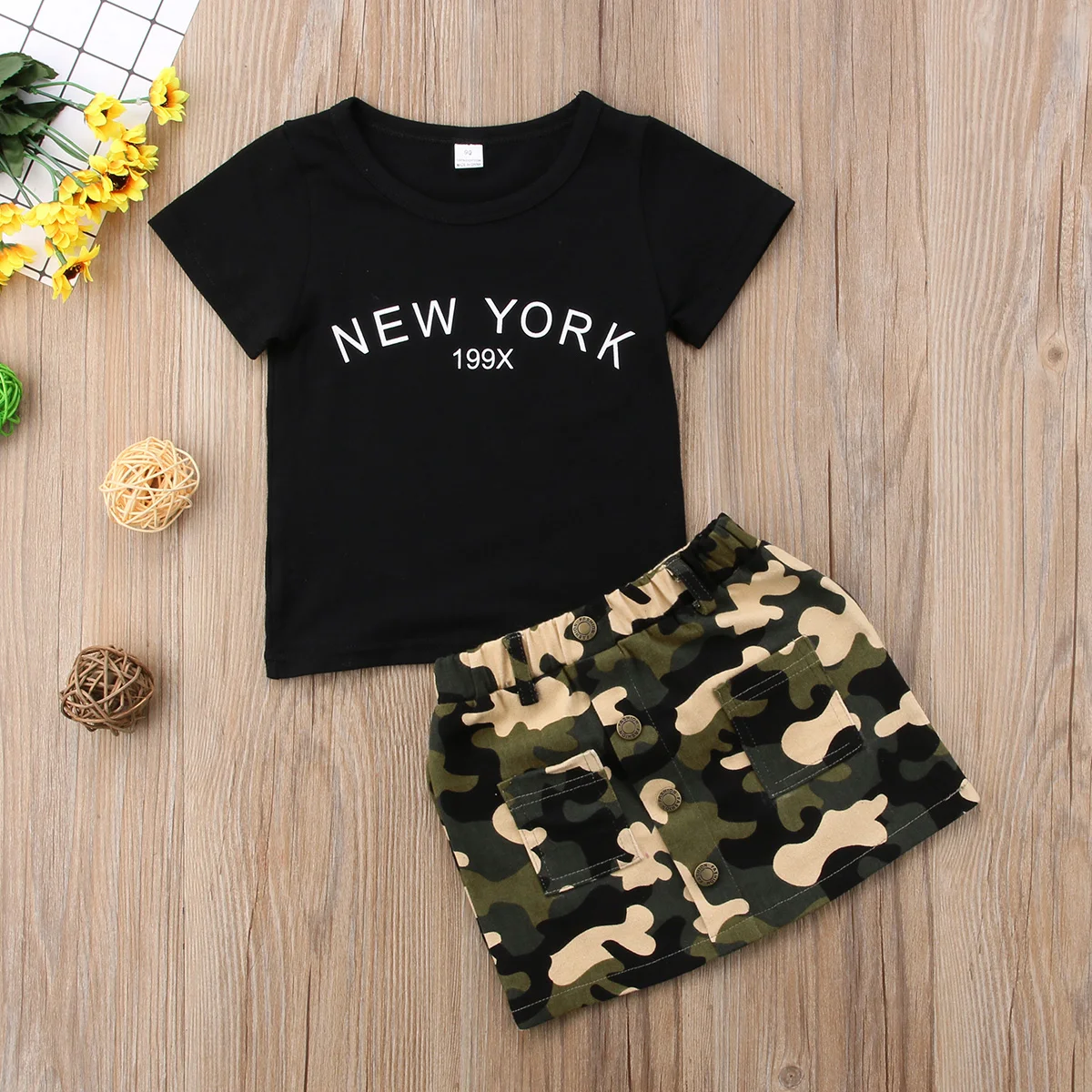 US CANIS Newborn Toddler Baby Girls Tops T-shirt Skirts Camouflage Dress Clothes