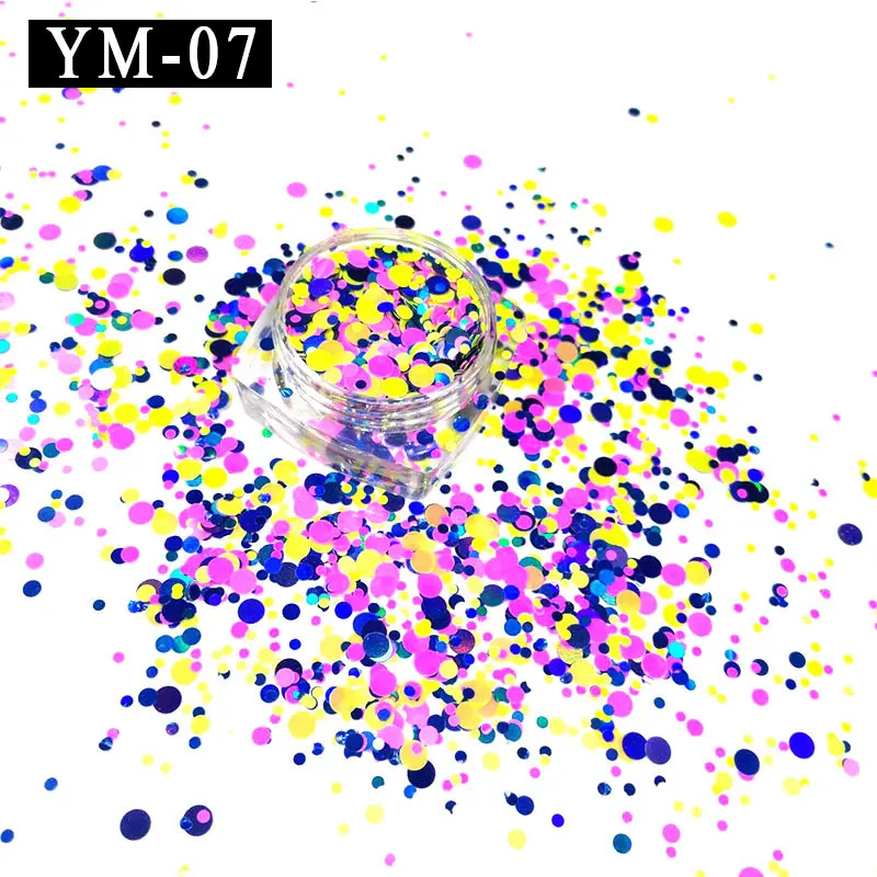 YM-01-12 12 коробок/партия 1 мм 2 мм 3 мм смешанные цвета круглые пайетки Блестки Мини конфетти из блесток свободный дизайн ногтей 3D Неоновый в горошек