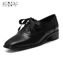 XiuNingYan/женские оксфорды на плоской подошве из натуральной коровьей кожи; стиль «броги» на шнуровке; сезон весна-осень; Лидирующий бренд; женская обувь на плоской подошве высокого качества